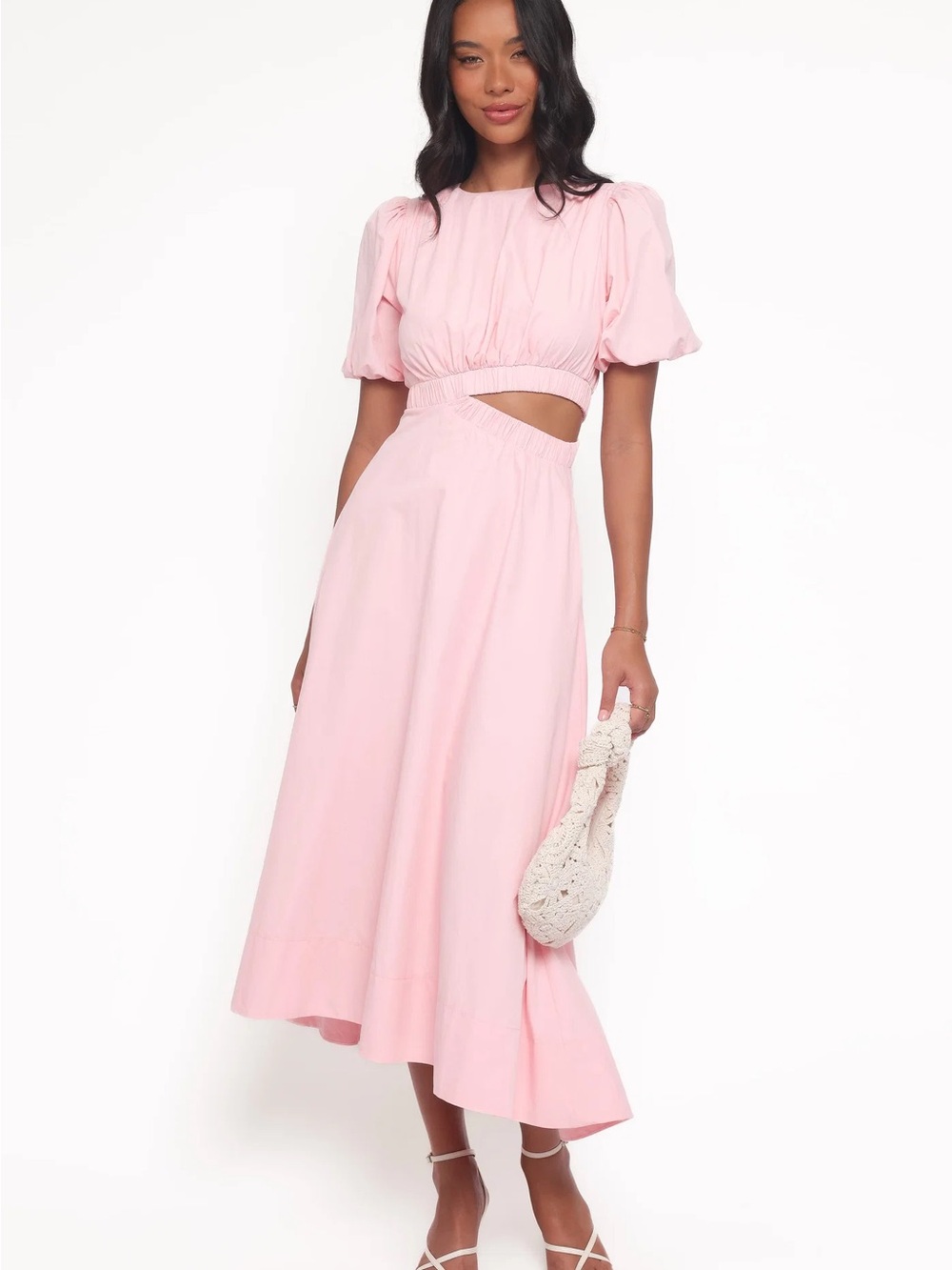 Petal & Pup Blush Pink Cutout Puff-Sleeve Midi Dress